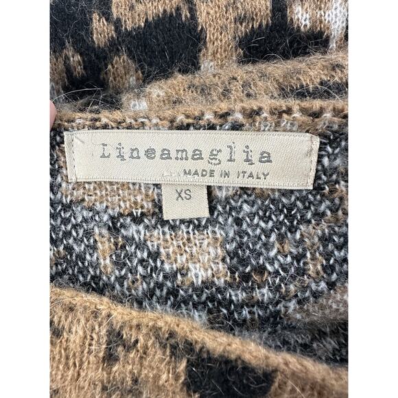 LINEAMAGLIA Womens XS Italian Mohair Blend Brown Animal Print Sweater Leopard - Picture 2 of 5